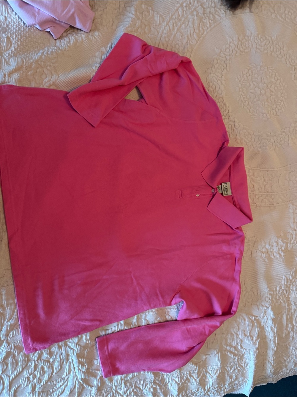 L.L. Bean Women’s Long-Sleeve Polo in Bright Pink
